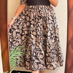 Black Chikankari Schiffli Cotton Midi Gown