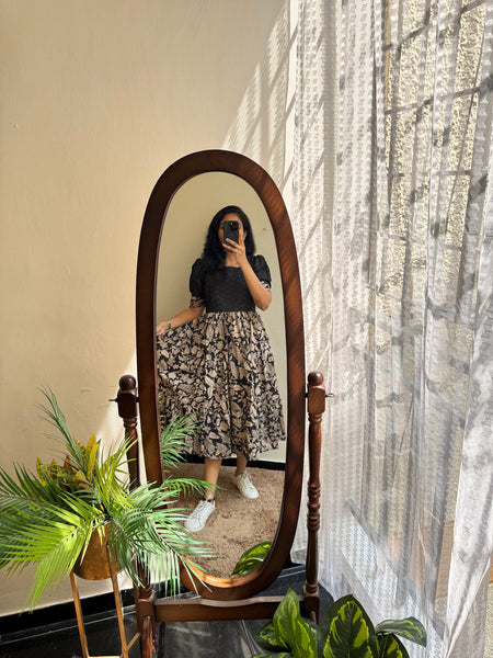 Black Chikankari Schiffli Cotton Midi Gown