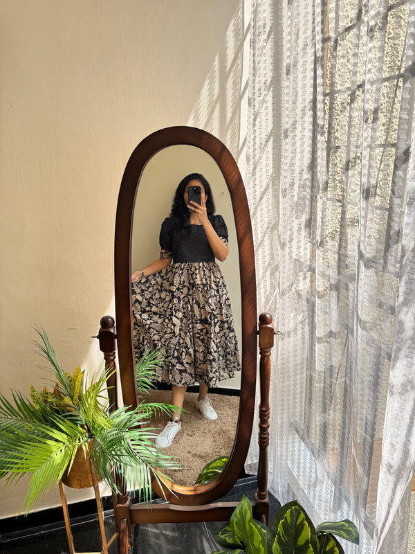 Black Chikankari Schiffli Cotton Midi Gown