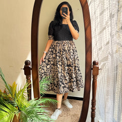 Black Chikankari Schiffli Cotton Midi Gown