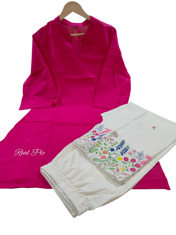 Embroidery Work Magenta Farshi Pant Set