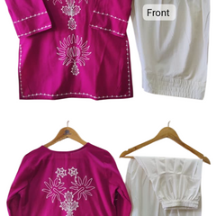 Embroidery Work Magenta Farshi Salwar Set