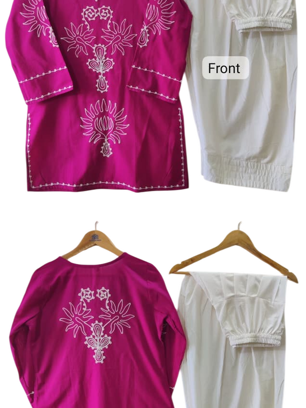Embroidery Work Magenta Farshi Salwar Set