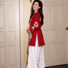 Embroidery Work Rust Farshi Salwar Set