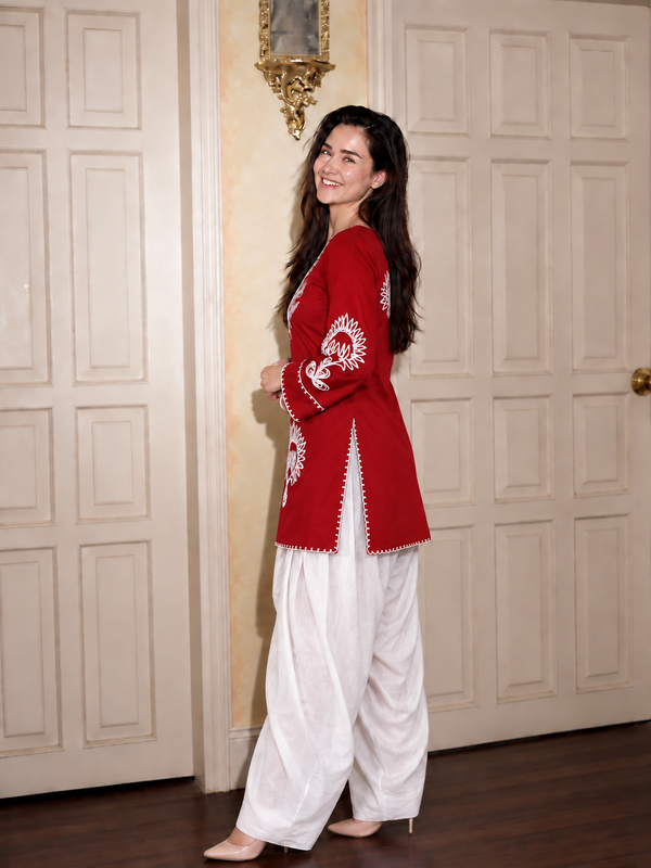 Embroidery Work Rust Farshi Salwar Set