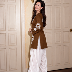 Embroidery Work Rust Farshi Salwar Set