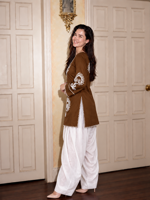Embroidery Work Rust Farshi Salwar Set