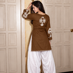 Embroidery Work Rust Farshi Salwar Set