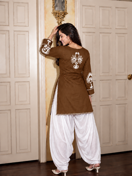 Embroidery Work Brwon Farshi Salwar Set