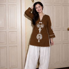 Embroidery Work Rust Farshi Salwar Set