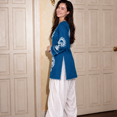 Embroidery Work Teal Blue Farshi Salwar Set