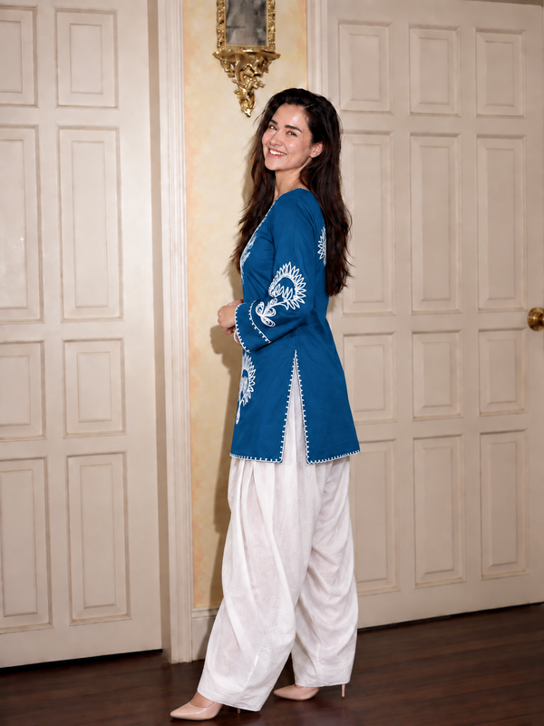 Embroidery Work Teal Blue Farshi Salwar Set