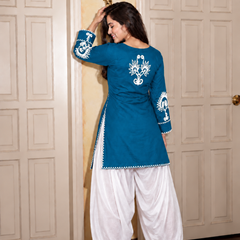 Embroidery Work Teal Blue Farshi Salwar Set