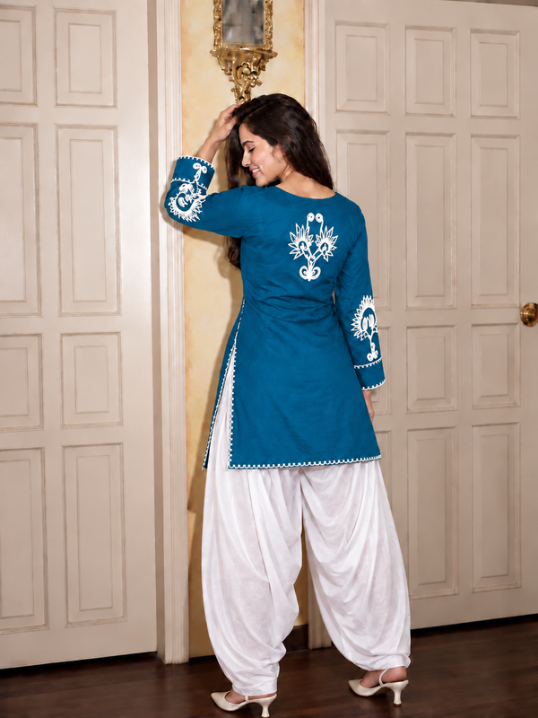 Embroidery Work Teal Blue Farshi Salwar Set