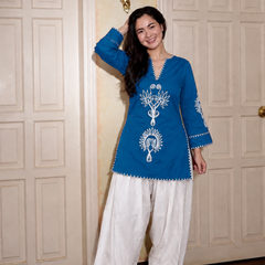 Embroidery Work Teal Blue Farshi Salwar Set