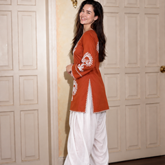 Embroidery Work Rust Farshi Salwar Set