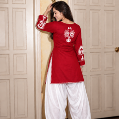 Embroidery Work Rust Farshi Salwar Set