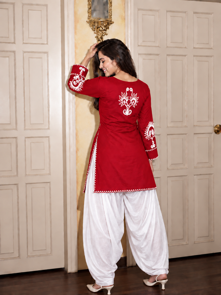 Embroidery Work Red Farshi Salwar Set