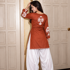 Embroidery Work Rust Farshi Salwar Set