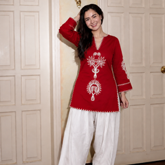 Embroidery Work Rust Farshi Salwar Set