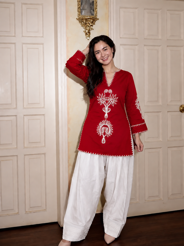 Embroidery Work Rust Farshi Salwar Set
