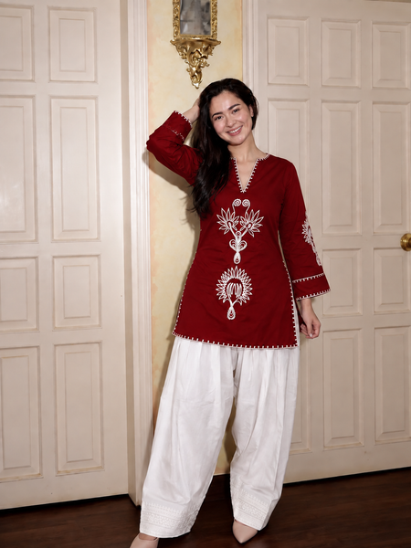 Embroidery Work Maroon Farshi Salwar Set
