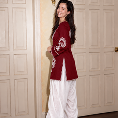Embroidery Work Rust Farshi Salwar Set