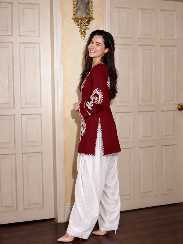 Embroidery Work Rust Farshi Salwar Set