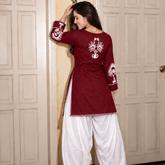 Embroidery Work Rust Farshi Salwar Set