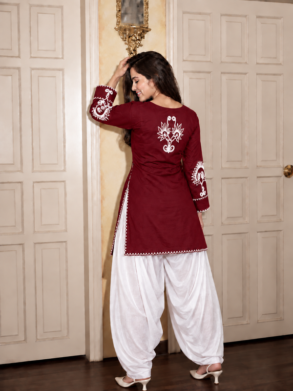 Embroidery Work Rust Farshi Salwar Set