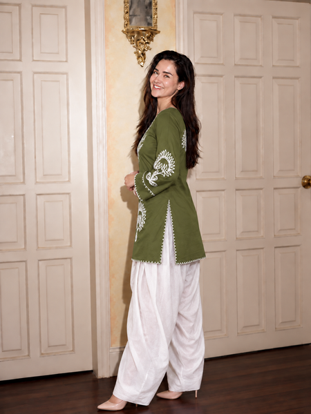 Embroidery Work Green Farshi Salwar Set