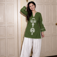 Embroidery Work Rust Farshi Salwar Set
