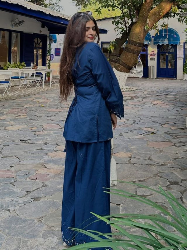 Evil Eye Embroidery Blue Farshi Salwar Set