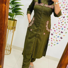 Embroidered Green Cotton Co-ord Set