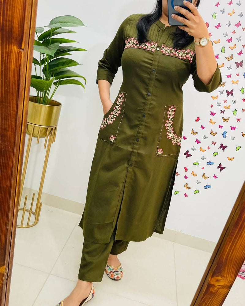 Embroidered Green Cotton Co-ord Set