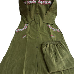 Embroidered Green Cotton Co-ord Set