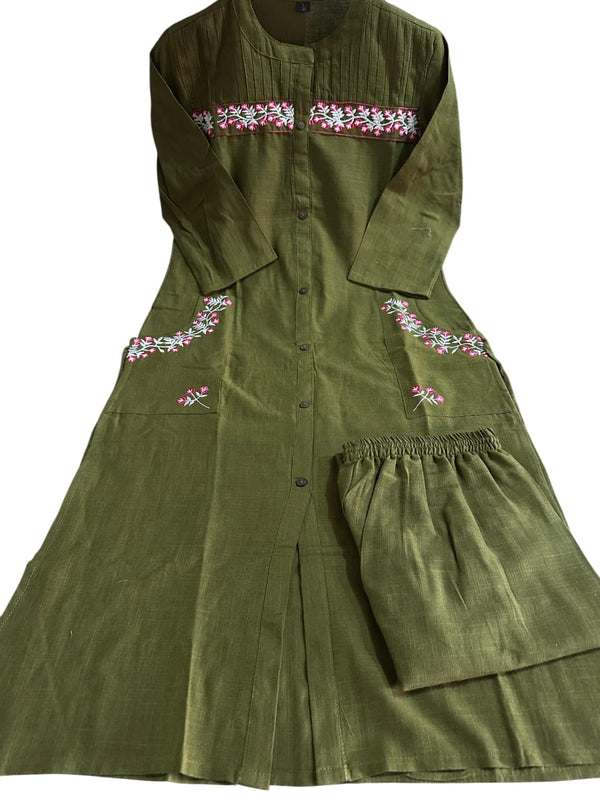 Embroidered Green Cotton Co-ord Set