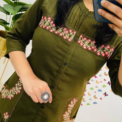 Embroidered Green Cotton Co-ord Set