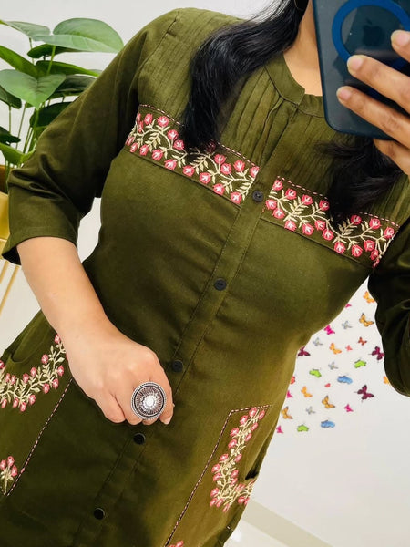 Embroidered Green Cotton Co-ord Set