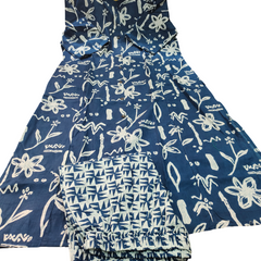 Blue Printed Cotton Kurti Palazzo Set