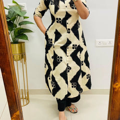 Black Printed Cotton Kurti Palazzo Set