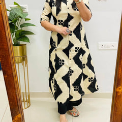 Black Printed Cotton Kurti Palazzo Set