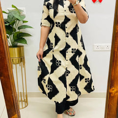 Black Printed Cotton Kurti Palazzo Set