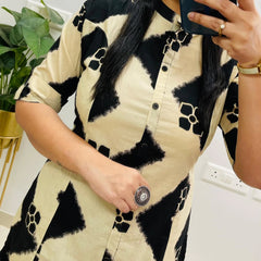 Black Printed Cotton Kurti Palazzo Set