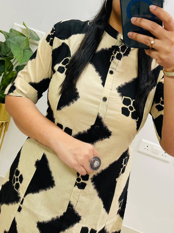 Black Printed Cotton Kurti Palazzo Set