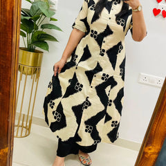 Black Printed Cotton Kurti Palazzo Set
