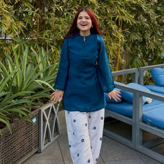 Embriodery Work Teal Blue Cotton Farshi Salwar Set