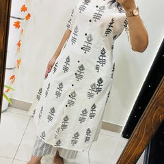 White Printed Cotton Kurti Palazzo Set