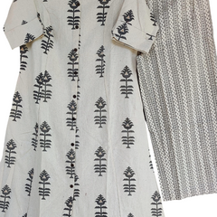 White Printed Cotton Kurti Palazzo Set