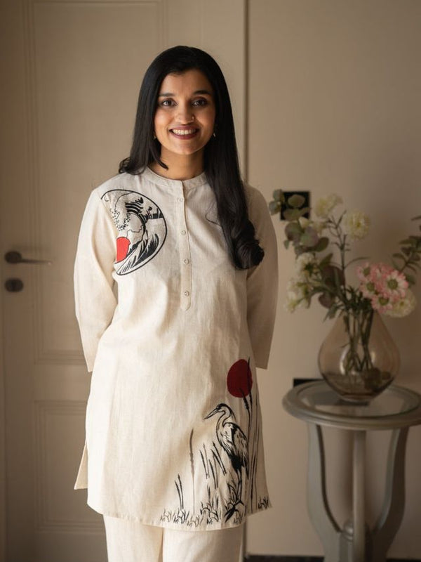 Embroidery Work Cotton Flex Off-White Co_ord Set